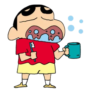 😐 Shin-chan cartoon, anime, toothbrush, cleaning, morning telegram sticker