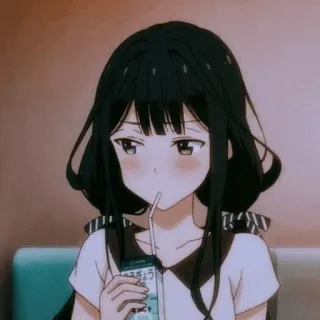 🖤 Anime, Dziewczyna, Kreskówka, Picie, Kawaii, Słodkie telegram sticker