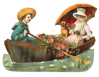 🛶 barca, fiori, coppia, cane, vintage, ombrello, barca a remi, lago whatsapp sticker