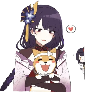 💜 Raiden Shogun Genshin Impact Anime, Videojuego, Lindo, Perro, Corazón, Waifu telegram sticker