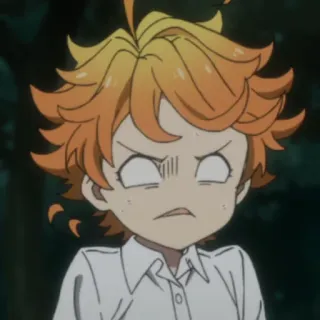 😠 Emma The Promised Neverland Anime, Emma, The Promised Neverland, Zły, Zdenerwowany, Sfrustrowany, Wyraz twarzy, Kreskówka telegram sticker