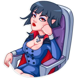 😶 vampiro, donna, cartone animato, gotico, fantasy, croce, collana, personaggio telegram sticker