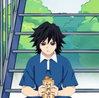 🍙 Giyu Tomioka Demon Slayer もち入り Anime, Giyu Tomioka, Demon Slayer, Japonais, Snack whatsapp sticker