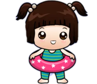 😁 Kind, Cartoon, Mädchen, Schwimmring, süß, Sommer, kawaii telegram sticker