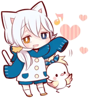👋 кот, чиби, каваий, милый, аниме, мультфильм, белый, синий, животное telegram sticker