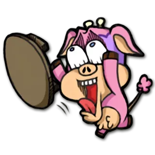 😲 만화, 돼지, 동물, 웃긴, 표정, 미친, 탬버린 telegram sticker