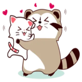 💞 mapache, gato, abrazo, lindo, amor, corazones, animales, amistad whatsapp sticker