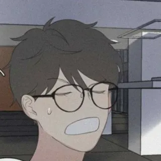 🧸 style anime, personnage de dessin animé, nerveux, transpirant, lunettes, anxieux telegram sticker