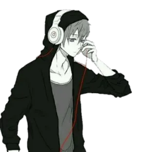 🎧 ragazzo anime, cuffie, felpa con cappuccio, manga, illustrazione, teen, musica telegram sticker