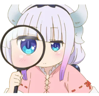 🔍 Kanna Kamui Miss Kobayashi's Dragon Maid Anime, Drago, Carino, Lente d'ingrandimento, Kanna telegram sticker
