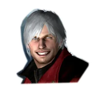 😬 Dante Devil May Cry Videospiel, weiße Haare, roter Mantel, Grinsen, Protagonist telegram sticker