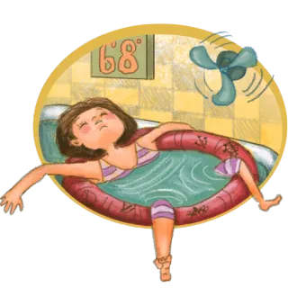 😅 68 Dessin animé, Piscine, Fille, Été, Chaud, Bouée, Ventilateur, Thermomètre whatsapp sticker
