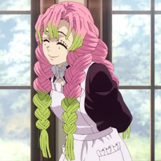💗 Mitsuri Kanroji Demon Slayer Аниме, Demon Slayer, Мицури Канроджи, Столп Любви, Розовые волосы, Косички, Улыбка, Персонаж telegram sticker