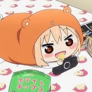🍊 ポテトチップス anime, girl, snack, potato chips, food, cute telegram sticker