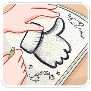 👍 绘画, 手, 涂鸦, 草图, 点赞, 纸, 艺术 telegram sticker