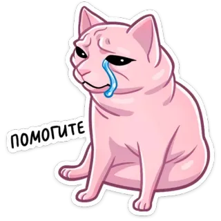 😢 помогите traurig, Katze, Hilfe, weinen, rosa, Tier, Meme telegram sticker