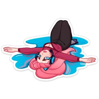 😭 动漫, 女孩, 粉色头发, 耳机, 卡通, 角色 whatsapp sticker