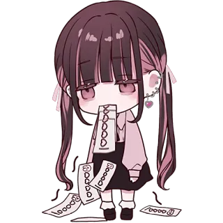 💌 Anime meisje, Chibi, Schattig, Geld, Kawaii, Roze, Illustratie telegram sticker