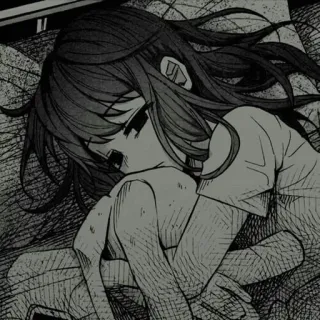 🎡 Anime, Ragazza, Triste, Dormire, Manga, Disegno, Illustrazione, Emo telegram sticker