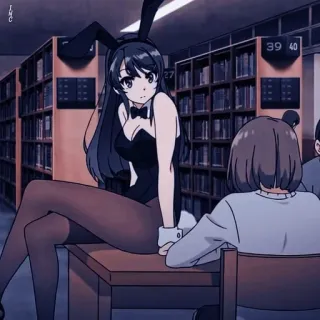 😐 Mai Sakurajima Rascal Does Not Dream of Bunny Girl Senpai 动漫, 兔女郎, 图书馆, 角色, 插画 telegram sticker