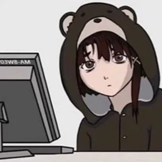 🥺 Anime, Ours, Sweat à capuche, Ordinateur, Fatigué, Dessin animé whatsapp sticker