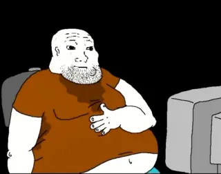 😕 mężczyzna, kreskówka, siedzący, oglądanie, otyły, komputer telegram sticker