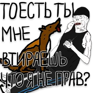 😠 ТО ЕСТЬ ТЫ МНЕ ВТИРАЕШЬ ЧТО Я НЕ ПРАВ? cartoon, dog, russian, text telegram sticker