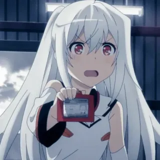 💳 Isla Plastic Memories Anime, Garota, Cabelo Branco, Olhos Vermelhos, Carteira de Identidade, Plastic Memories, Isla telegram sticker