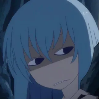 😓 animé, fille, cheveux bleus, expression telegram sticker