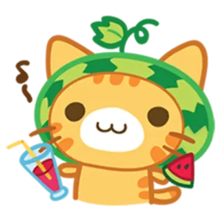 🍉 猫, スイカ, 夏, 可愛い, かわいい, フルーツ, 飲み物, 動物 telegram sticker