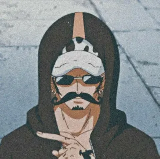 🌊 Anime, Charakter, Schnurrbart, Brille, Hoodie telegram sticker