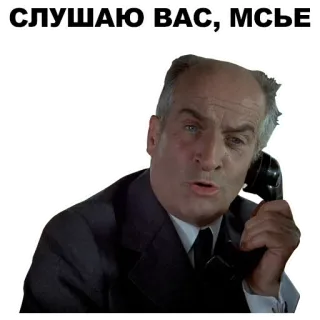 👍 СЛУШАЮ ВАС, МСЬЕ мужчина, говорит по телефону, серьезный, слушает, человек, персонаж, портрет whatsapp sticker