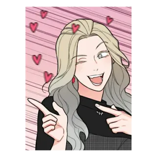 🥰 여자, 윙크, 하트, 만화, 금발, 가리키는 telegram sticker