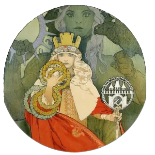 😰 Jugendstil, Mucha, Dekorative Kunst, Vintage, Illustration, Fantasy telegram sticker
