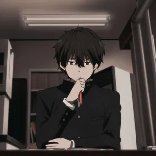 🧊 anime, boy, uniform, school, thinking, pencil telegram sticker