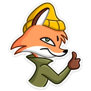 👍 renard, dessin animé, animal, autocollant, chapeau, pouce levé telegram sticker