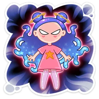 😔 kartun, gadis, imut, bintang, fantasi telegram sticker