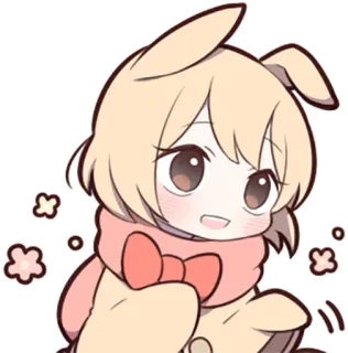 😀 Q版, 卡哇伊, 动漫, 可爱, 小兔子, 兔子, 围巾, 动物 telegram sticker