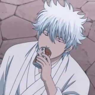 🥢 Gintoki Sakata Gintama Anime, Mangá, Bebendo, Cabelo branco whatsapp sticker