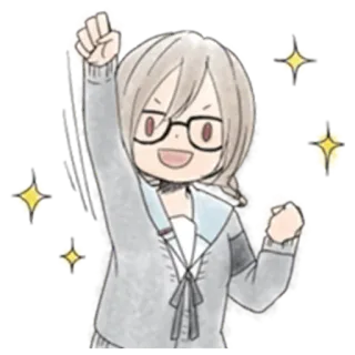 ✊ Anime, Charakter, Mädchen, Glitzer, Fröhlich, Süß, Brille telegram sticker