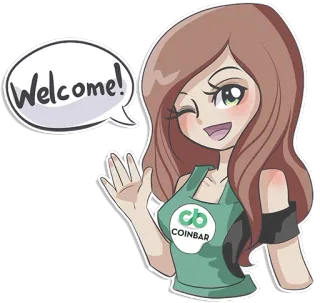 🤗 Welcome! benvenuto, saluto, ragazza, donna, Coinbar, cartone animato telegram sticker