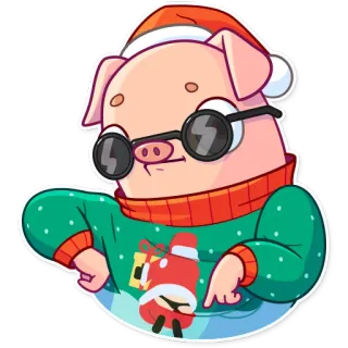 😎 Babi, Natal, Topi Santa, Sweter, Kartun, Meriah telegram sticker