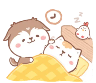 🌞 cane, gatto, dormire, cartone animato, carino, ora di andare a letto, animale, kawaii telegram sticker