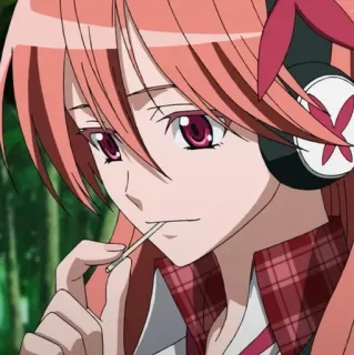 😔 Anime, Dziewczyna, Słuchawki, Postać, Rude włosy telegram sticker