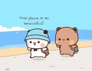 ❤️ This place is so beautiful! plage, mignon, ours, océan, été telegram sticker