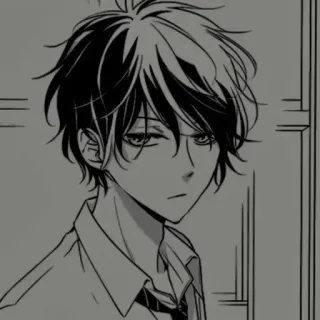 📎 Anime, Mangá, Menino, Adolescente, Uniforme escolar, Preto e branco telegram sticker