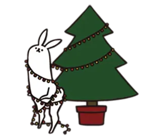 🎅 lapin, noël, arbre, lumières, hiver, fêtes, mignon, dessin animé whatsapp sticker