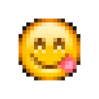 😋 emoji, smiley face, pixelated, licking lips, yellow, digital art telegram sticker
