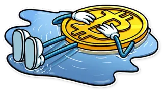 😭 bitcoin, criptovaluta, moneta, cartone animato, annegamento, triste telegram sticker