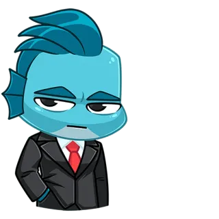🐟 pesce, uomo d'affari, cartone animato, animale, personaggio, completo telegram sticker